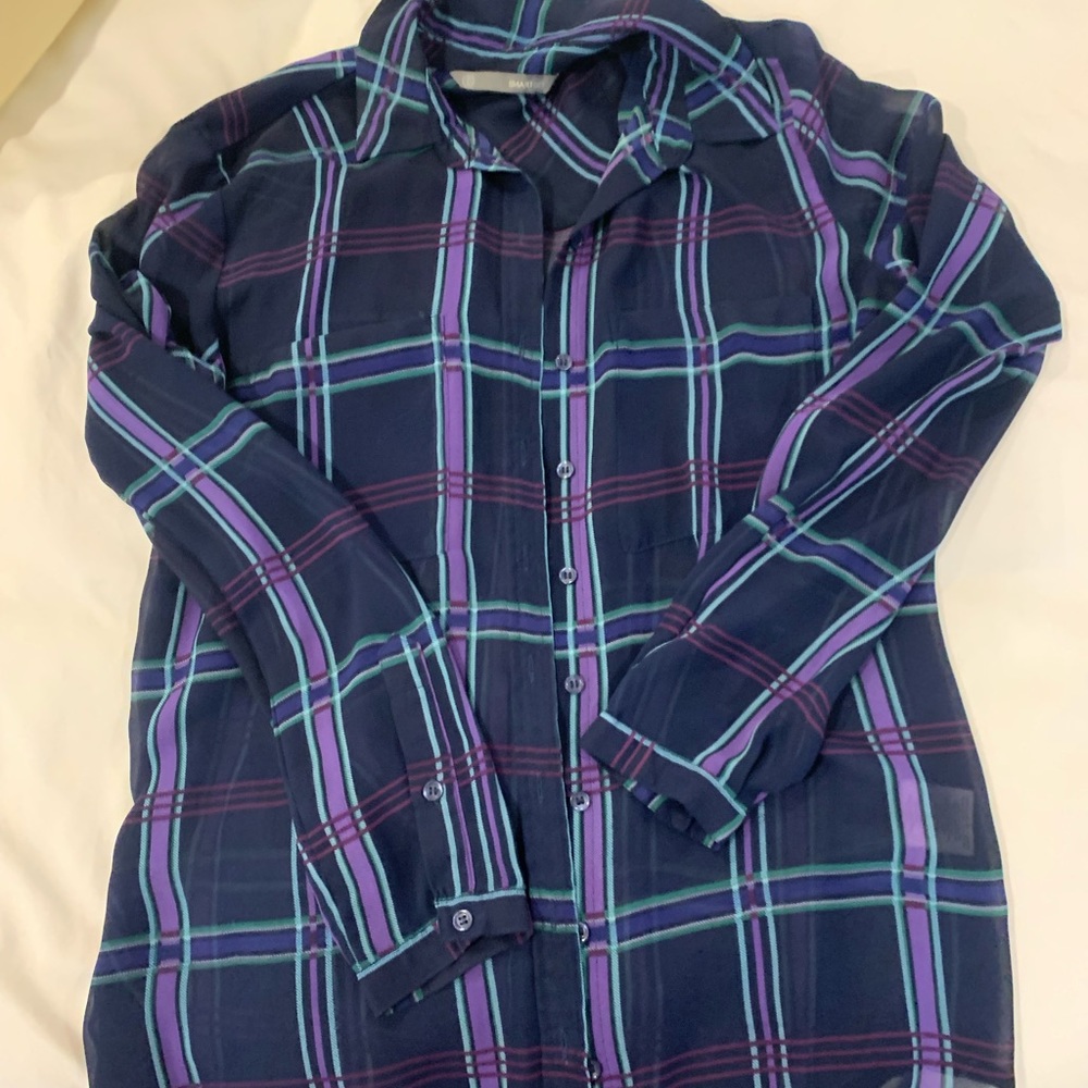 blue transparent blouse with two pockets